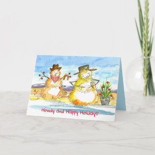 Cowboy Tumbleweed Snowmen Happy Holidays Weihnacht Karte
