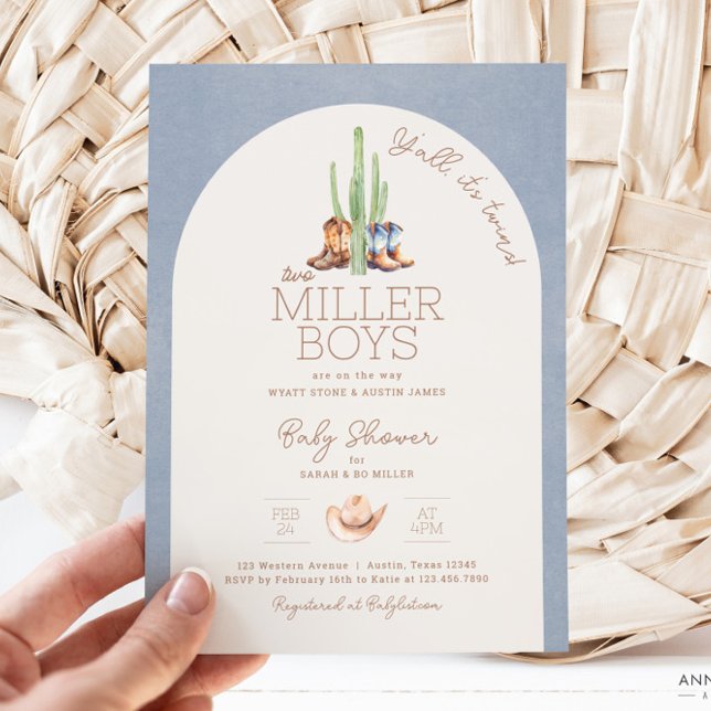Cowboy Twin Baby Shower Einladung (Twin Cowboy Baby Shower Invitation)
