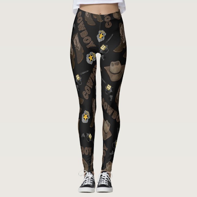 Cowboy Typografie Künstlerisch Cool Brown Watercol Leggings (Vorderseite)
