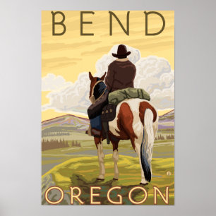 Cowboy u. Pferd - Biegung, Oregon Poster