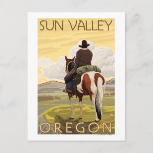 Cowboy u. Pferd - Sun Valley, Idaho Postkarte