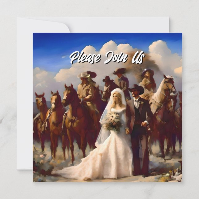 Cowboy und Bride Outdoor Blue Wedding Einladung (Vorderseite)