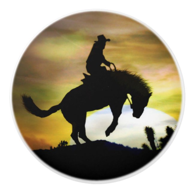 Cowboy und Bucking Horse Knobs and Puls Keramikknauf (Vorderseite)