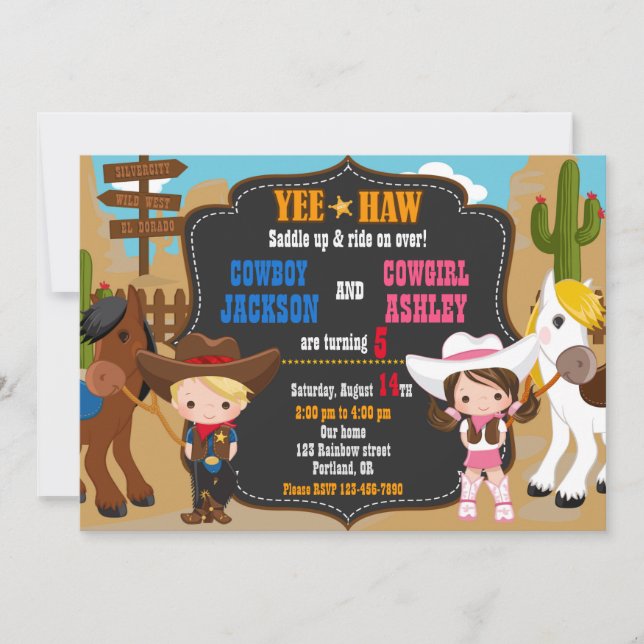 Cowboy und Cowgirl - Einladung Wilder Westen (Vorderseite)
