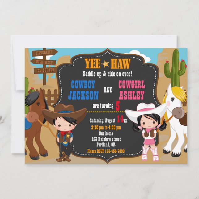 Cowboy und Cowgirl - Einladung Wilder Westen (Vorderseite)