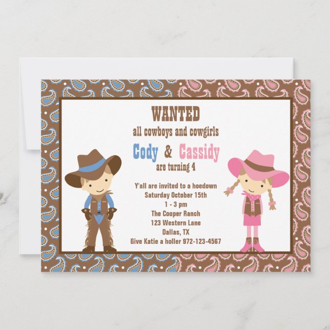 Cowboy und Cowgirl Einladungen (Vorderseite)