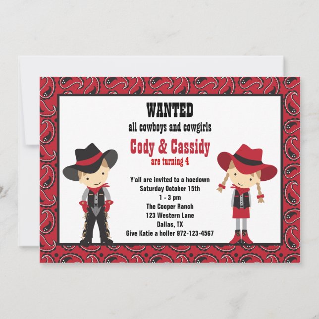 Cowboy und Cowgirl Einladungen (Vorderseite)