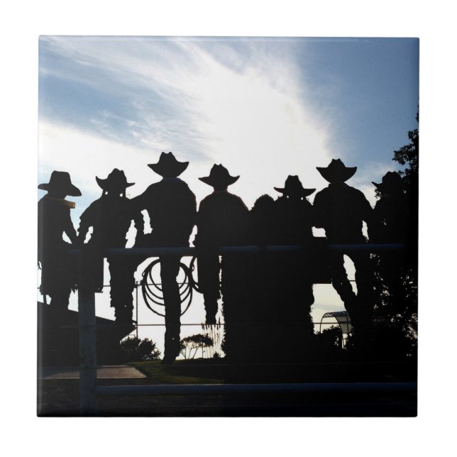 Cowboy-und Cowgirl-Einstellung auf Zaun Fliese (Vorderseite)