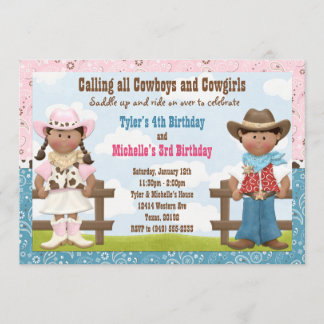 Cowboy und Cowgirl Gemeinsame Geburtstagsparty Einladung