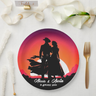 Cowboy und Cowgirl in Sundown Pappteller
