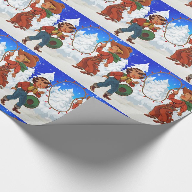Cowboy und Cowgirl Kinder mit Seillichter Geschenkpapier (Ecke)