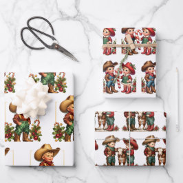 Cowboy und Cowgirl Kinder Weihnachten Geschenkpapier Set