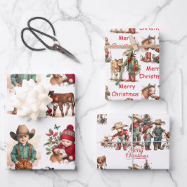 Cowboy und Cowgirl Kinder Weihnachten Geschenkpapier Set