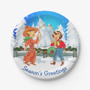 Cowboy und Cowgirl Kinder Wintersport Rope Lichter Pappteller
