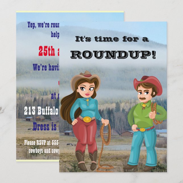 Cowboy und Cowgirl Party Einladung (Vorne/Hinten)