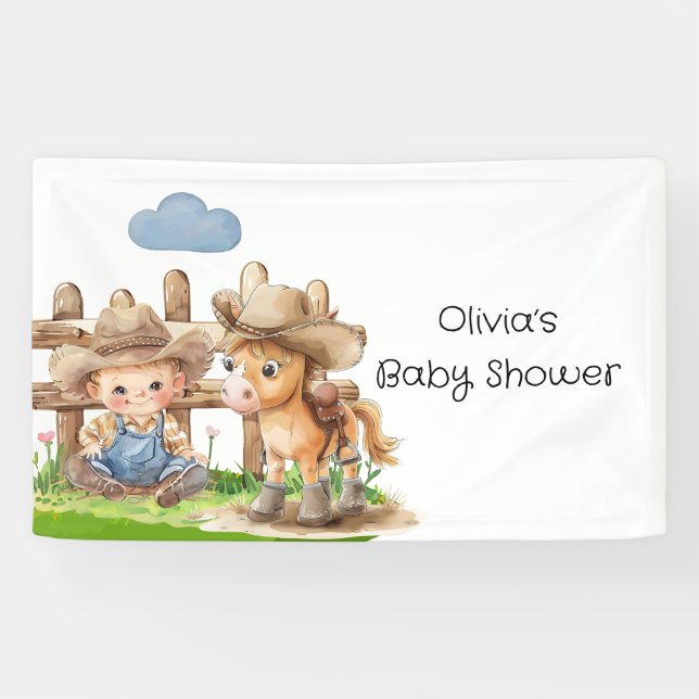 Cowboy und eine Pony Horse Boy Baby Dusche Banner (Horizontal)