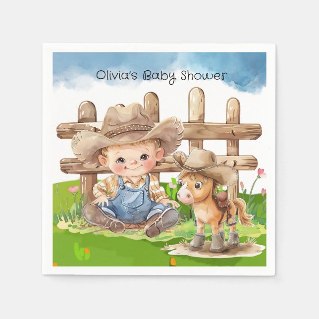 Cowboy und eine Pony Horse Boy Baby Dusche Serviette (Vorderseite)