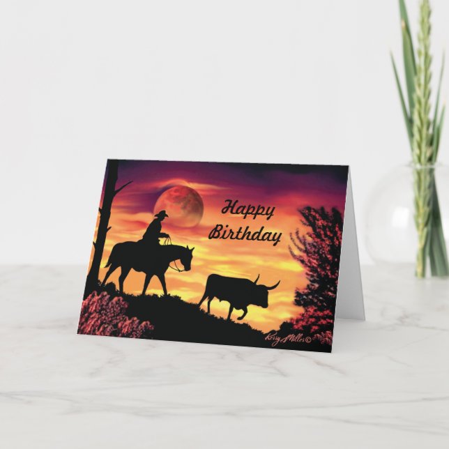 Cowboy und Longhorn-Lenkerkarte Karte (Vorderseite)