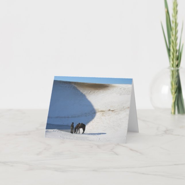 Cowboy und Pferd im Winter Dankeskarte (Vorderseite)