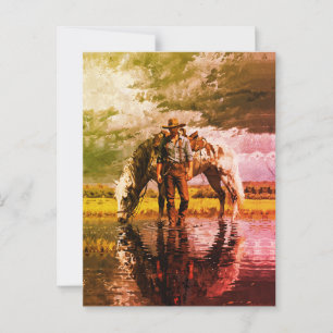Cowboy und Pferd Reflexions-Wandkunst – Western Postkarte