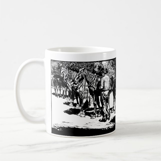 Cowboy und Pferde Western Rodeo Kaffeetasse (Links)
