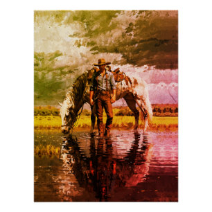Cowboy und Reitstall Kunst - Western Poster