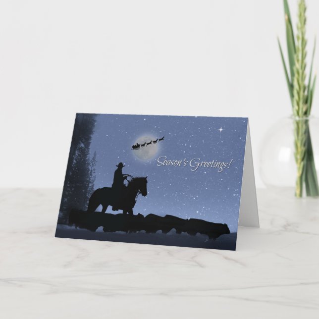 Cowboy und Rind mit den Grüßen der Weihnachtszeit Karte (Vorderseite)