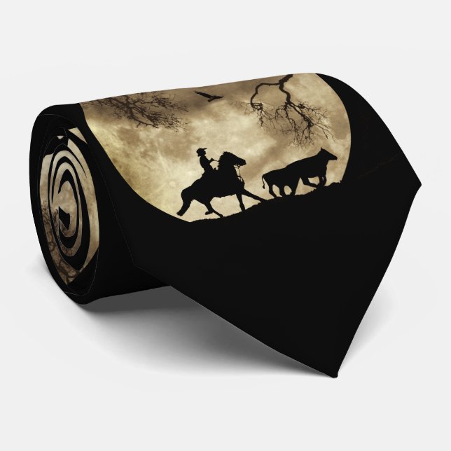 Cowboy und Rind mit Vollmond Krawatte (Gerollt)