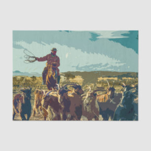 Cowboy und Rinder-Dekoupage Seidenpapier