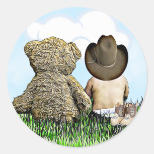 Cowboy und Teddy Bear Baby Boy Runder Aufkleber