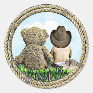 Cowboy und Teddy Bear Baby Boy Runder Aufkleber