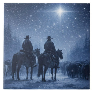 Cowboy-Viehtrieb-Winterkunstwerk Fliese