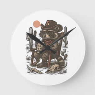 Cowboy Waschbär Lustiger Western Runde Wanduhr
