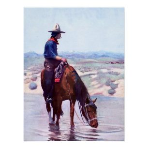 Cowboy Watering Horse von W Herbert Dunton Poster