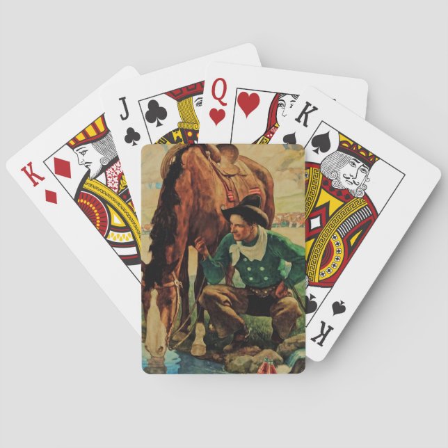 Cowboy Watering Seines Pferdes durch NC Wyeth Spielkarten (Rückseite)