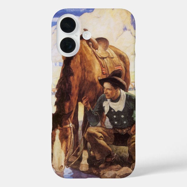 Cowboy Watering Seines Pferdes durch NC Wyeth, Vin iPhone 16 Hülle (Rückseite)