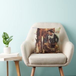Cowboy Watering Seines Pferdes durch NC Wyeth, Vin Kissen