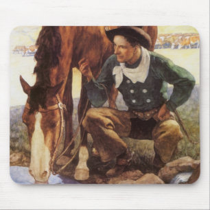 Cowboy Watering Seines Pferdes durch NC Wyeth, Vin Mousepad
