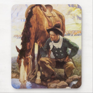 Cowboy Watering Seines Pferdes durch NC Wyeth, Vin Mousepad