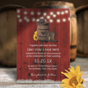 Cowboy Wedding Rustic Sunflower Red Barn Wood Einladung