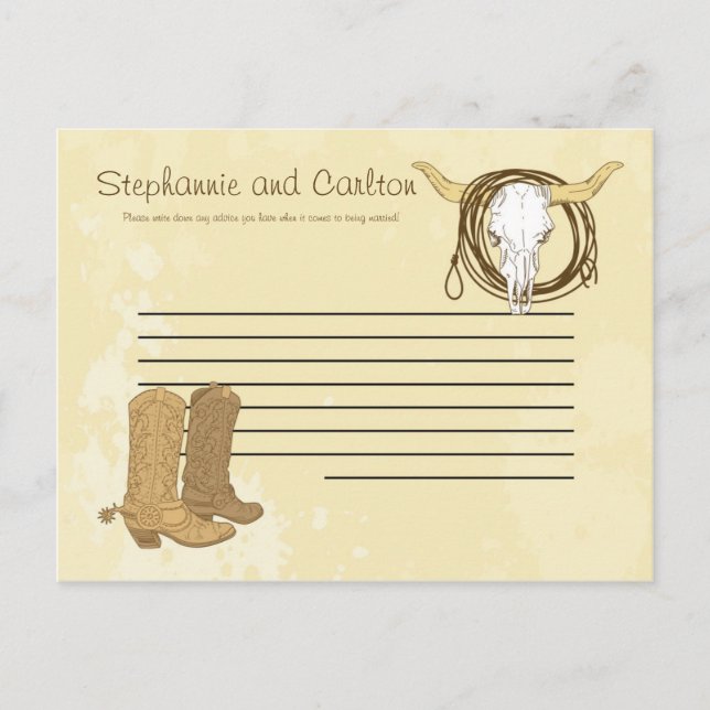 Cowboy Wedding Writable Advice Card Hinweiskarte (Vorderseite)