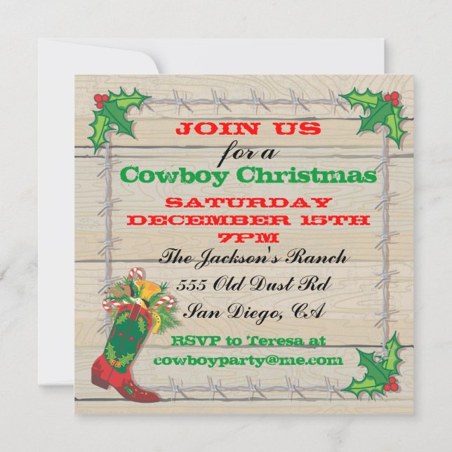 Cowboy Weihnachten-Party Einladungen (Rückseite)