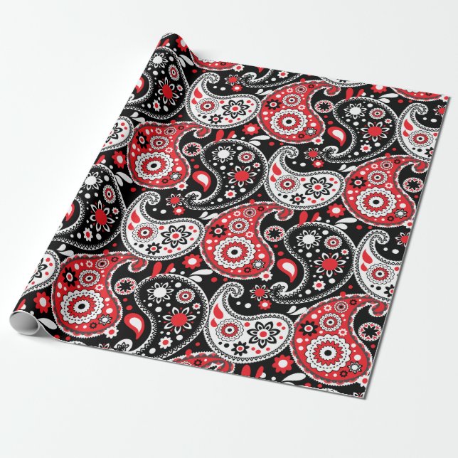 Cowboy Weihnachten Roter Paisley Country Western Geschenkpapier (Ungerollt)
