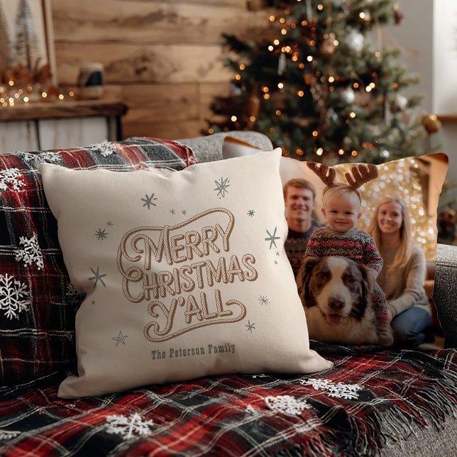 Cowboy Weihnachten Western Frohe Weihnachts-Foto Kissen (Von Creator hochgeladen)
