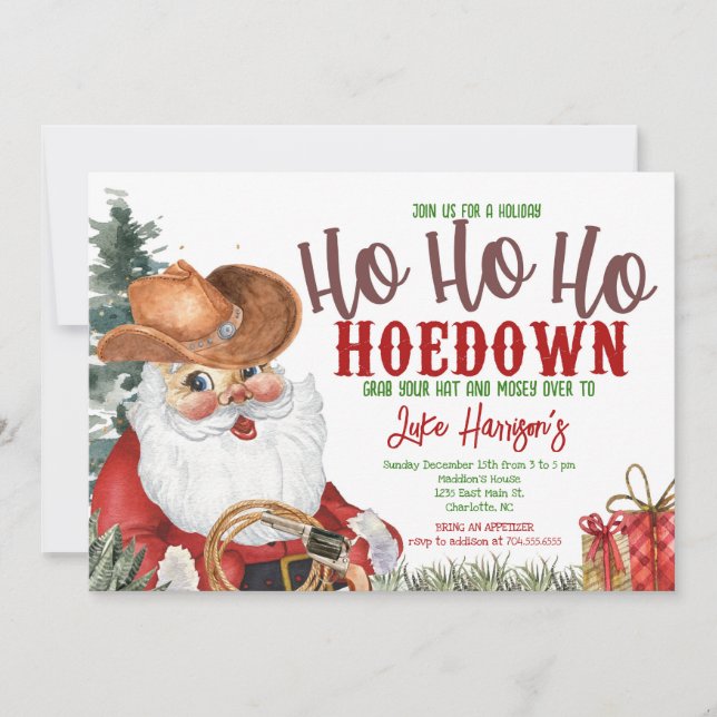 Cowboy Weihnachts-Einladung, Country Hoedown Chris Einladung (Vorderseite)