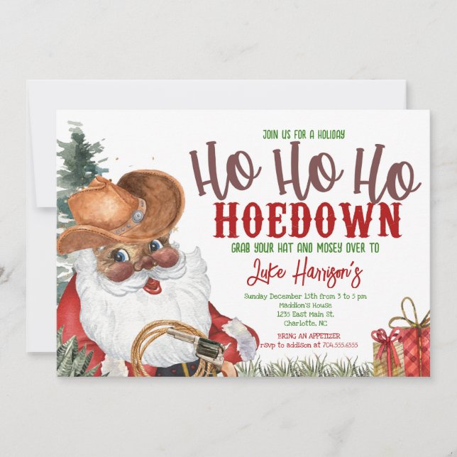 Cowboy Weihnachtseinladung, Landhaus Einladung (Vorderseite)