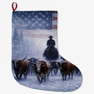 Cowboy-Weihnachtsgeist mit Rindern Großer Weihnachtsstrumpf