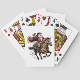Cowboy Weihnachtsmann reitet auf einem Pferd Weihn Spielkarten