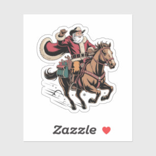 Cowboy Weihnachtsmann Reitet Ein Pferd Weihnachten Aufkleber