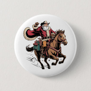 Cowboy Weihnachtsmann Reitet Ein Pferd Weihnachten Button